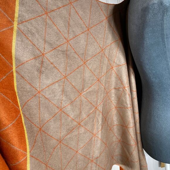 Boho Shawl Poncho 48" Rust Orange Tan Yellow Lagenlook Viscose Fall Autumn NEW! - Picture 6 of 8